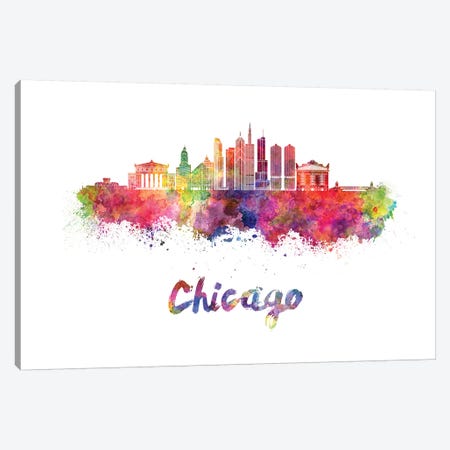 Chicago Skyline In Watercolor II Canvas Print #PUR139} by Paul Rommer Canvas Artwork