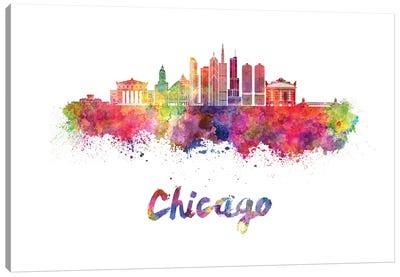 Chicago Skyline In Watercolor II Canvas Art Print - Chicago Skylines