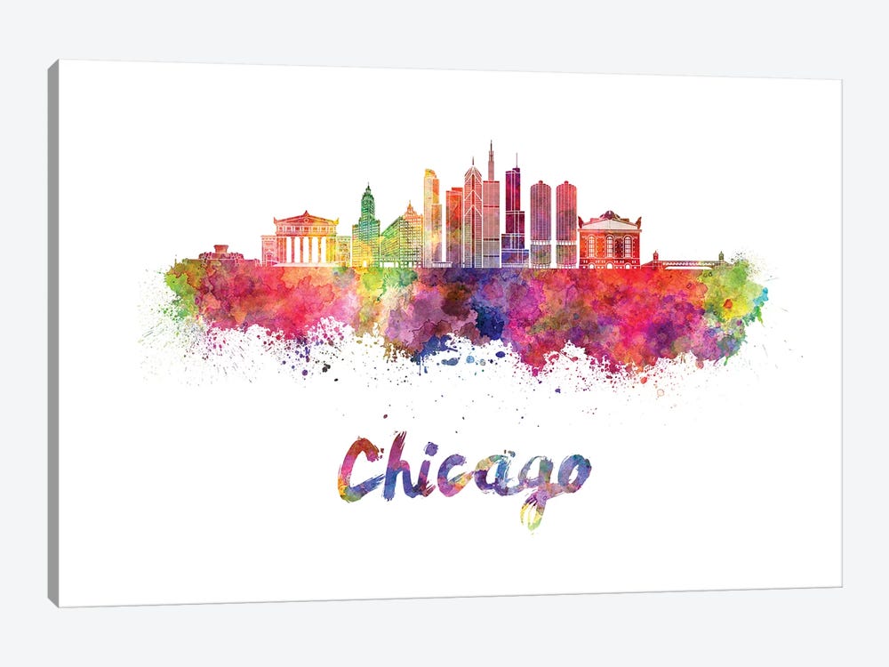 Chicago Skyline In Watercolor II by Paul Rommer 1-piece Canvas Wall Art