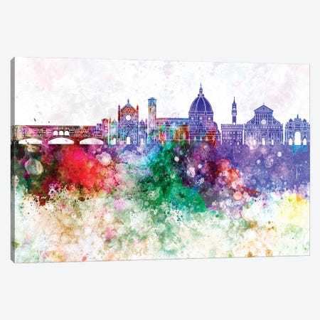 Florence II Skyline In Watercolor Background Canvas Print #PUR1417} by Paul Rommer Canvas Wall Art