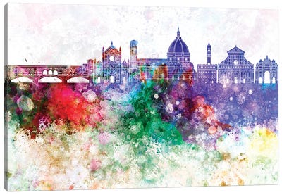 Florence II Skyline In Watercolor Background Canvas Art Print - Florence Art