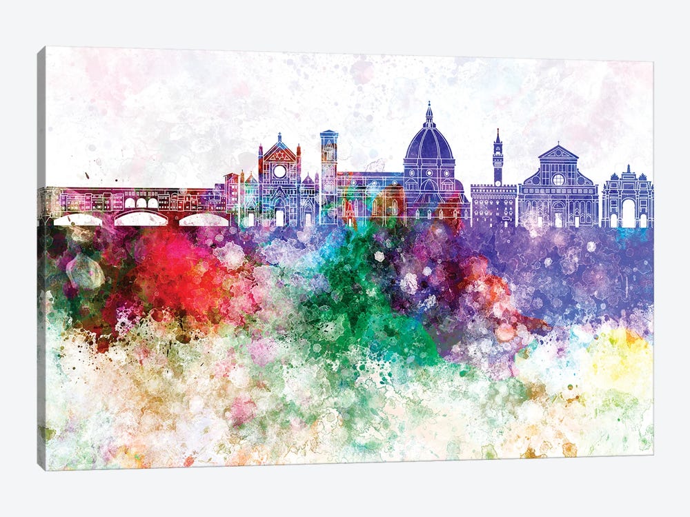 Florence II Skyline In Watercolor Background by Paul Rommer 1-piece Canvas Art Print