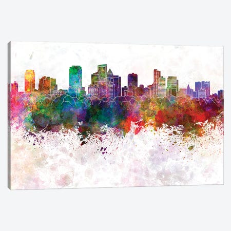 Fort Lauderdale Fl Skyline In Watercolor Background Canvas Print #PUR1418} by Paul Rommer Canvas Art Print