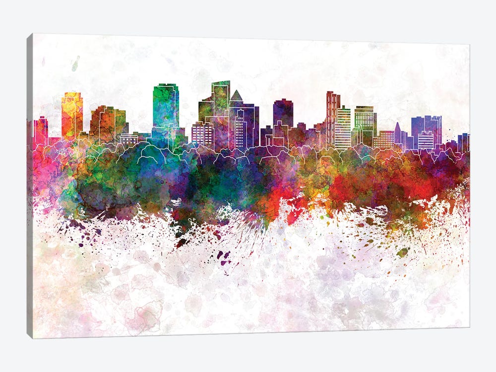Fort Lauderdale Fl Skyline In Watercolor Background by Paul Rommer 1-piece Canvas Art