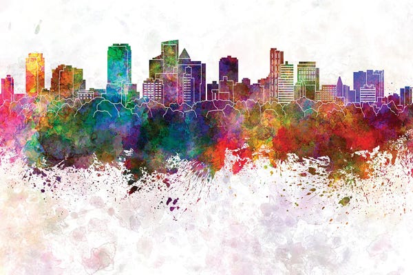 Fort Lauderdale: Fort Lauderdale Fl Skyline In Watercolor Background by Paul Rommer