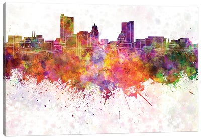 Fort Wayne Skyline In Watercolor Background Canvas Art Print - Indiana Art