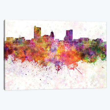 Fort Wayne Skyline In Watercolor Background Canvas Print #PUR1419} by Paul Rommer Canvas Art Print