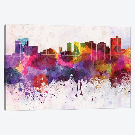 Fort Worth Skyline In Watercolor Background Canvas Print #PUR1420} by Paul Rommer Canvas Art