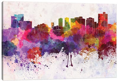 Fort Worth Skyline In Watercolor Background Canvas Art Print - Fort Worth