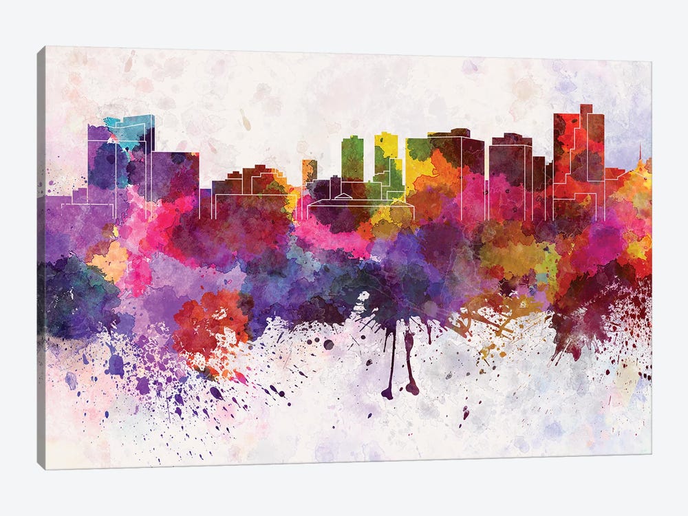 Fort Worth Skyline In Watercolor Background by Paul Rommer 1-piece Canvas Print