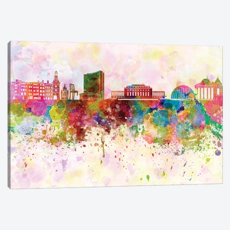 Geneva Skyline In Watercolor Background Canvas Print #PUR1429} by Paul Rommer Canvas Art