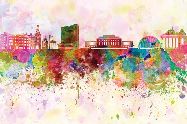 Geneva: Geneva Skyline In Watercolor Background by Paul Rommer