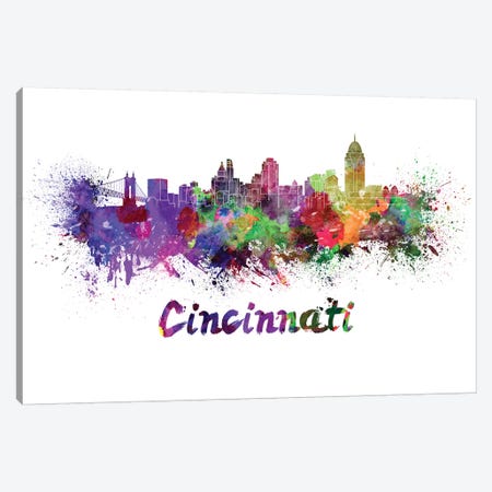 Cincinnati Skyline In Watercolor Canvas Print #PUR142} by Paul Rommer Canvas Art Print