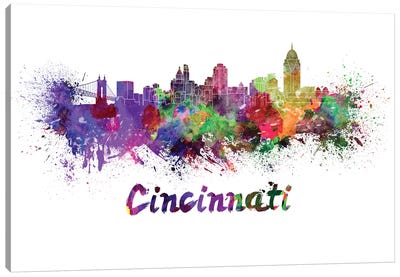 Cincinnati Skyline In Watercolor Canvas Art Print - Cincinnati Art