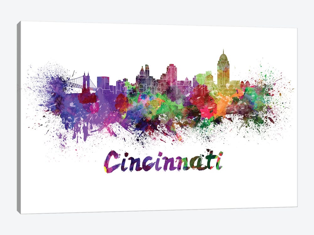 Cincinnati Skyline In Watercolor by Paul Rommer 1-piece Canvas Artwork