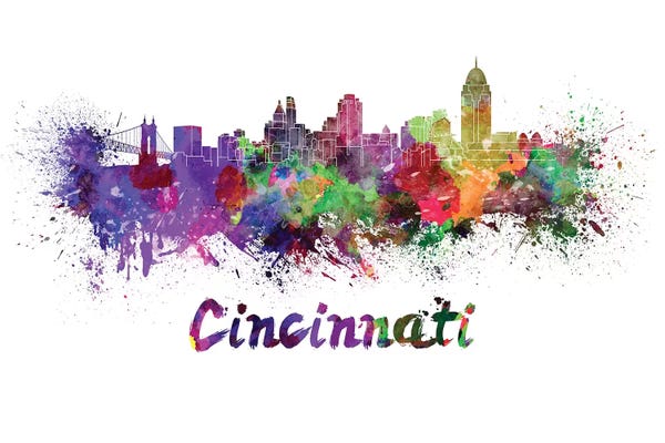 Cincinnati: Cincinnati Skyline In Watercolor by Paul Rommer
