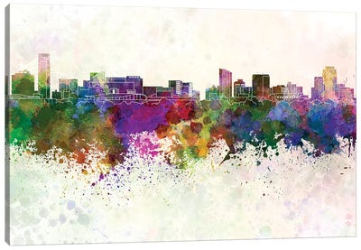 Grand Rapids Skyline In Watercolor Background Canvas Art Print - Michigan Art