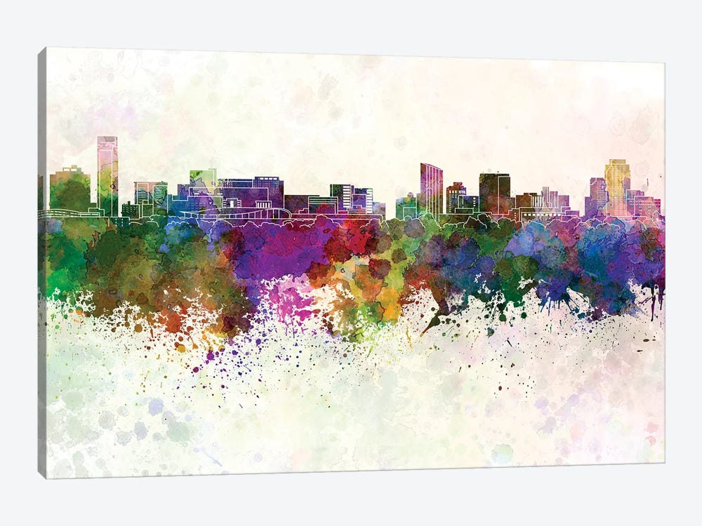 Grand Rapids Skyline In Watercolor Background by Paul Rommer 1-piece Canvas Print