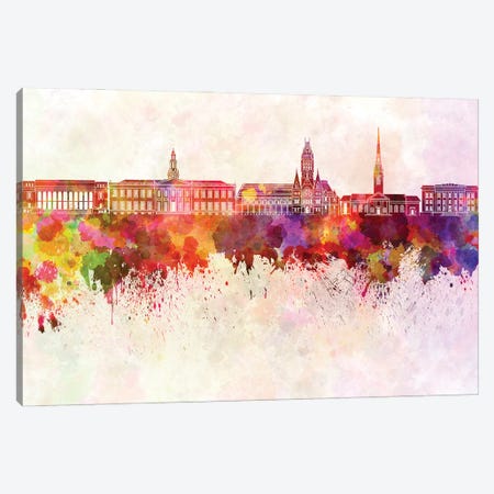 Harvard Skyline In Watercolor Background Canvas Print #PUR1449} by Paul Rommer Canvas Wall Art