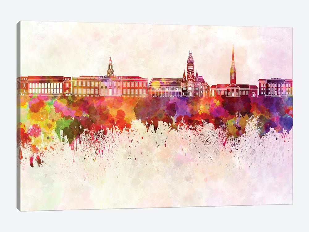 Harvard Skyline In Watercolor Background by Paul Rommer 1-piece Canvas Wall Art