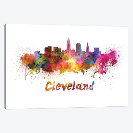 Cleveland Skyline In Watercolor Canvas Print #PUR144} by Paul Rommer Canvas Art