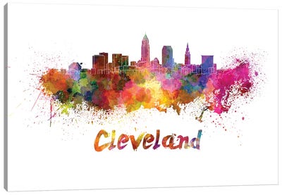 Cleveland Skyline In Watercolor Canvas Art Print - Cleveland