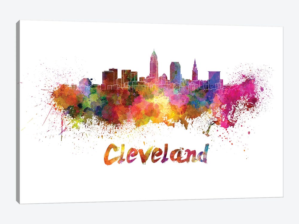 Cleveland Skyline In Watercolor by Paul Rommer 1-piece Canvas Artwork