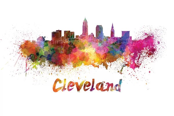 Cleveland Skyline In Watercolor