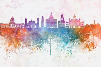 Havana II Skyline In Watercolor Background by Paul Rommer framed wall art