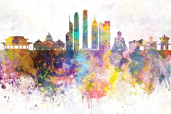 China: Hong Kong II Skyline In Watercolor Background by Paul Rommer