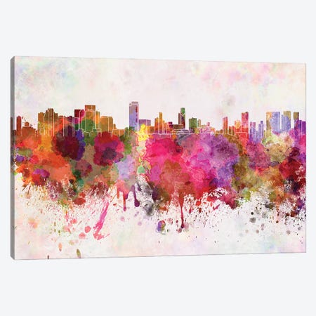 Honolulu Skyline In Watercolor Background Canvas Print #PUR1459} by Paul Rommer Canvas Art Print