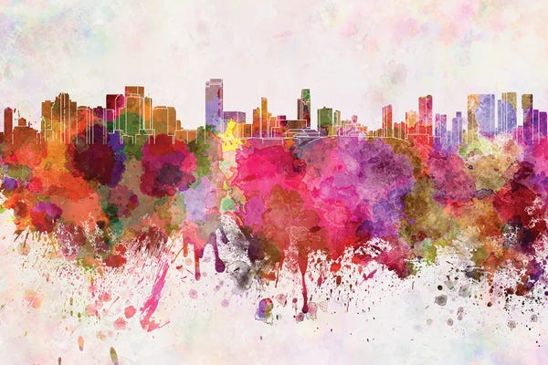 Honolulu: Honolulu Skyline In Watercolor Background by Paul Rommer