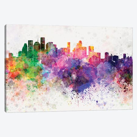 Houston Skyline In Watercolor Background Canvas Print #PUR1460} by Paul Rommer Canvas Art