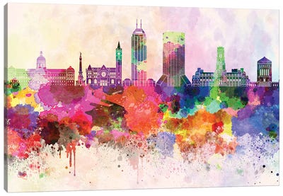Indianapolis II Skyline In Watercolor Background Canvas Art Print - Indiana Art