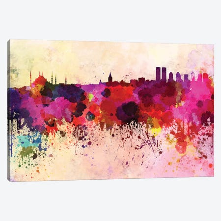 Istanbul Skyline In Watercolor Background Canvas Print #PUR1468} by Paul Rommer Canvas Art