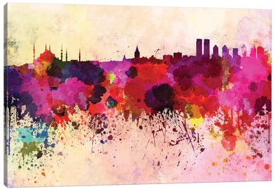 Istanbul Skyline In Watercolor Background Canvas Art Print