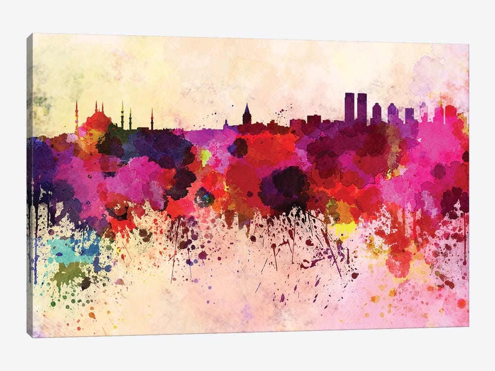 Istanbul Skyline In Watercolor Background by Paul Rommer 1-piece Canvas Print