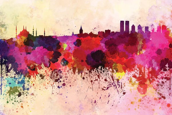 Istanbul: Istanbul Skyline In Watercolor Background by Paul Rommer