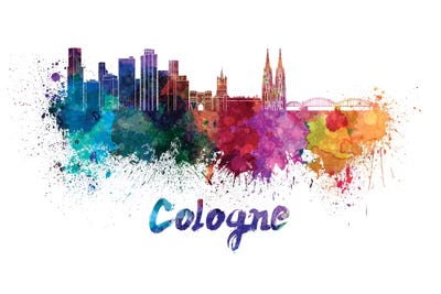 Cologne Skyline In Watercolor by Paul Rommer canvas print
