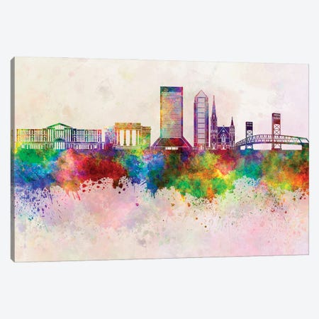 Jacksonville II Skyline In Watercolor Background Canvas Print #PUR1472} by Paul Rommer Canvas Print