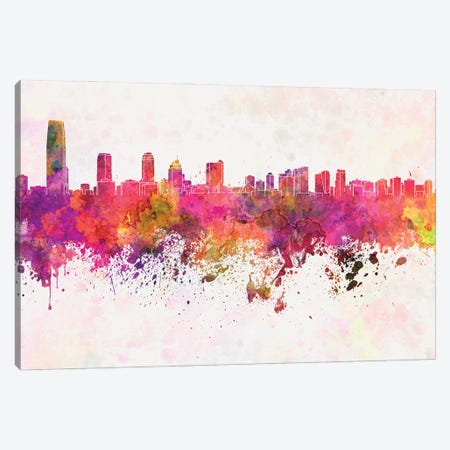 Jersey City Skyline In Watercolor Background Canvas Print #PUR1477} by Paul Rommer Canvas Artwork