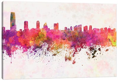 Jersey City Skyline In Watercolor Background Canvas Art Print - New Jersey Art