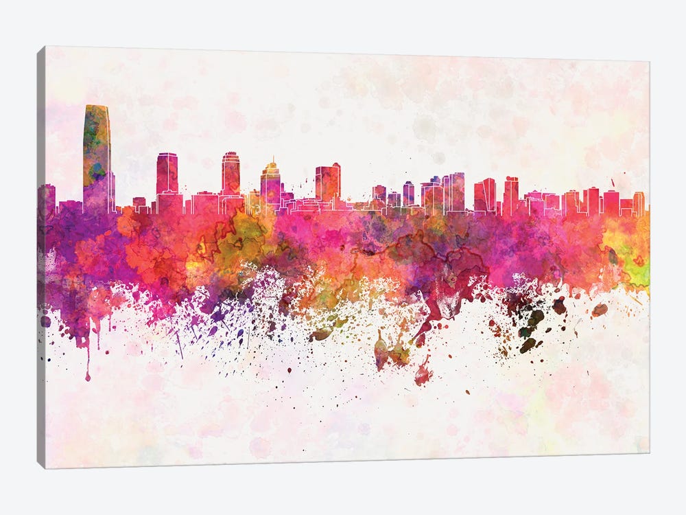 Jersey City Skyline In Watercolor Background by Paul Rommer 1-piece Canvas Print