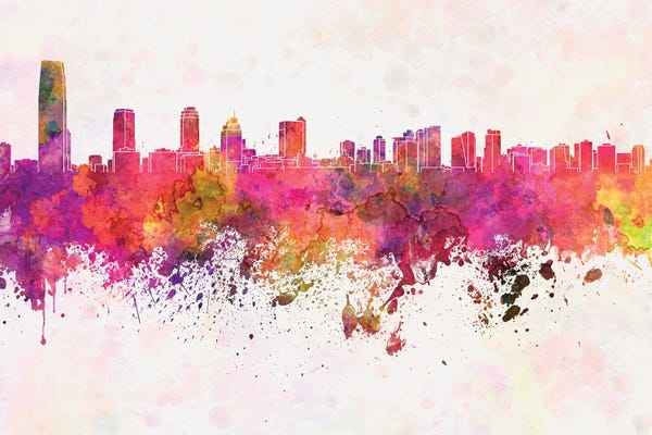 New Jersey: Jersey City Skyline In Watercolor Background by Paul Rommer
