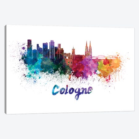 Cologne Skyline In Watercolor Canvas Print #PUR147} by Paul Rommer Canvas Wall Art