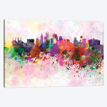 Kansas City Skyline In Watercolor Background Canvas Print #PUR1480} by Paul Rommer Canvas Wall Art