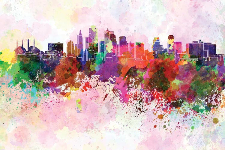 Kansas City Skyline In Watercolor Background