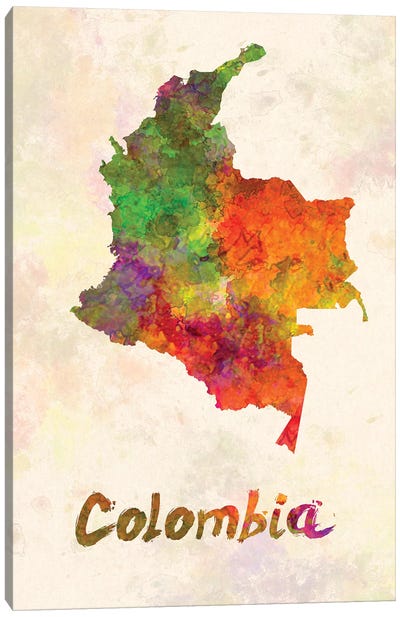 Colombia In Watercolor Canvas Art Print - Colombia