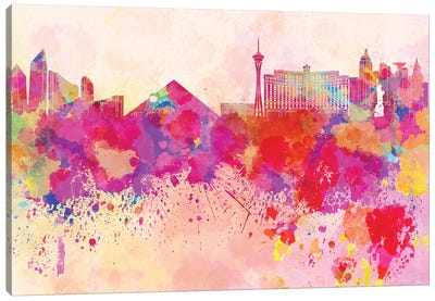 Las Vegas Skyline In Watercolor Background Canvas Art Print - Las Vegas Art