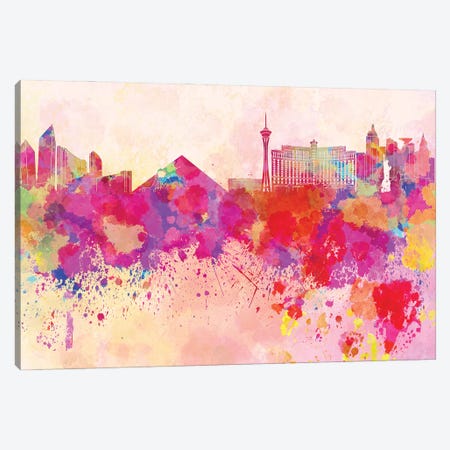Las Vegas Skyline In Watercolor Background Canvas Print #PUR1499} by Paul Rommer Canvas Art Print